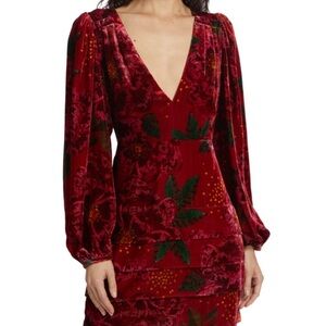 Elegant Red Floral Velvet Dress